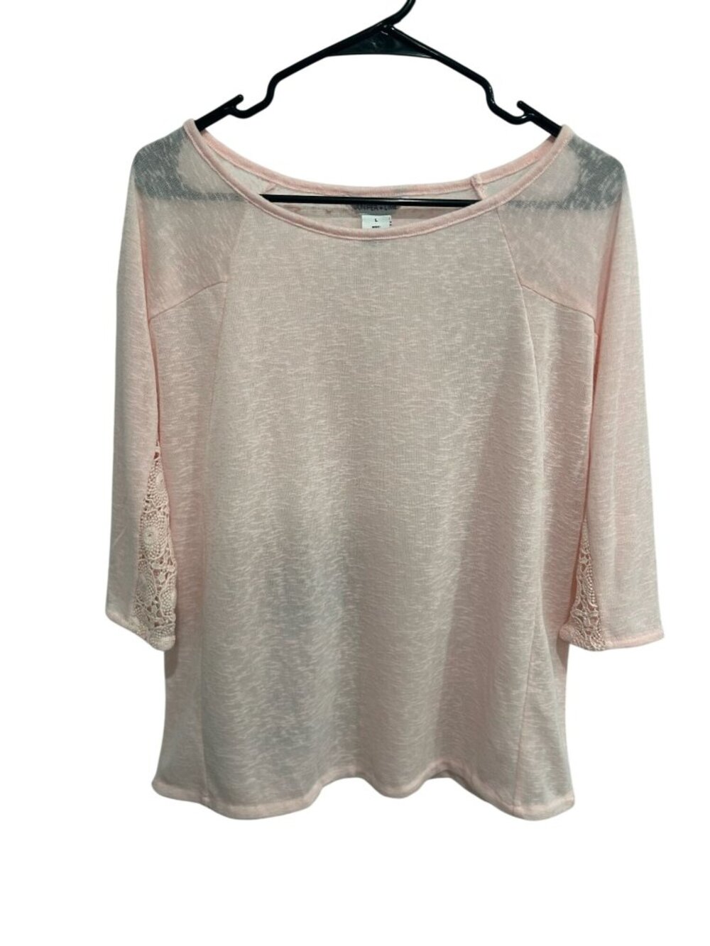 Juniper + Lime Large Pink 3/4 Sleeve Top Lace Accent Cottagecore Soft Girl